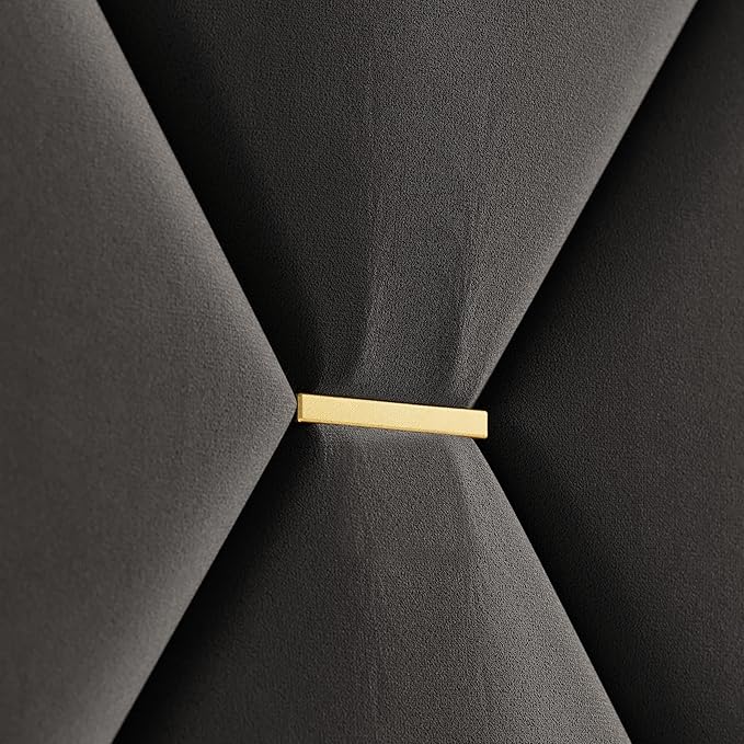 Allewie Velvet Queen Upholstered Bed Frame with Wingback Storage Headboard & Charging Station, Platform Bed with Diamond Tufted Design & Gold Trim, No Box Spring Needed, Easy Assembly, Black