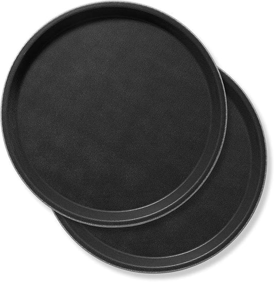 Jubilee 11" Round Restaurant Serving Trays (Set of 2), Black - NSF Certified Non-Slip Food Service Tray