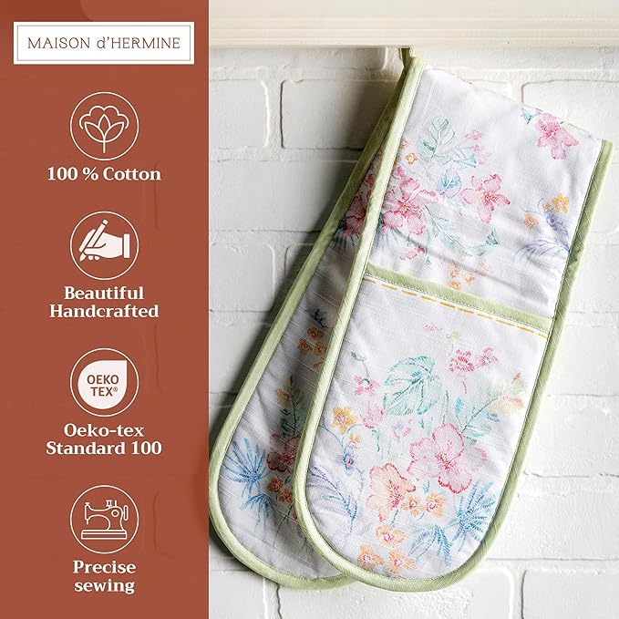 Maison d' Hermine Paradise Island 100% Cotton Easter Double Oven Glove with Loop Heat Resistant for BBQ | Cooking | Baking | Grilling | Microwave | Barbecue | Spring/Summer (7.5 Inch by 35 Inch)