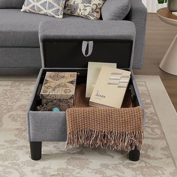 101" Convertible Sectional Sofa with Ottoman Coffee Table, Modern Linen Fabric U-Shaped Couch with Storage Pocket, 4 Seat Sofa Couches for Living Room, Apartment, Office, LightGrey