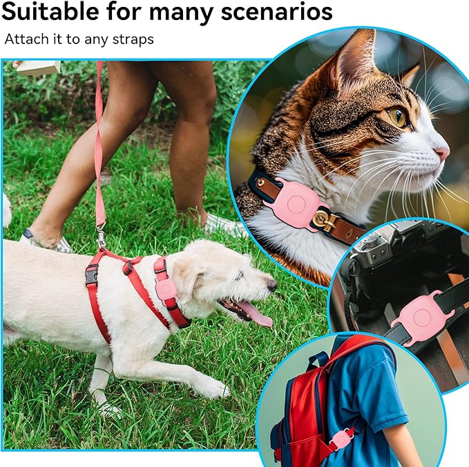 DDJ 2-Pack Dog Collar Holder for Tile Life360 Mate (2024) 2022 Tracker, Waterproof Silicone Cover Full-Body Protective Case for Tile Mate Tracker Cat Collar, Ultra Durable, Scratch Resistant, Pink