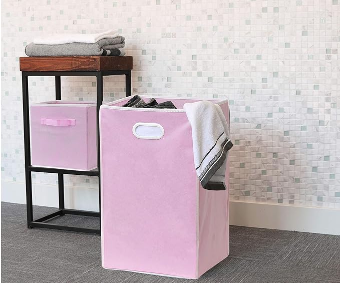 Simple Houseware Foldable Closet Laundry Hamper Basket, Pink