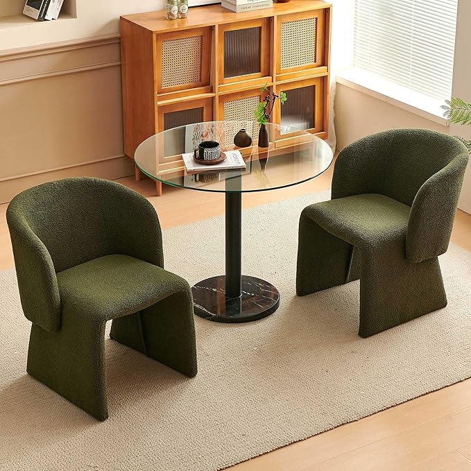 Barrel Dining Kitchen Chairs Set of 2, Modern Mid Century Living Room Chairs Upholstered Round Backrest Accent Side Chairs Comfortable for Dining Room, Cafe,Green