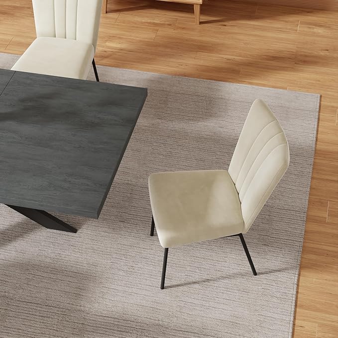 ZckyCine Dining Table Set for 6, Modern 78'' Dark Wood Dining Table and Fabric Dining Chairs Set of 6,Table and Chairs Set of 6,Ideal for Kitchen Dining Room