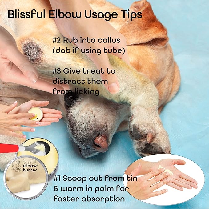 The Blissful Dog Elbow Butter for Dry, Cracked Calluses, Lick-Safe Dog Balm, Soothing Elbow Balm with Moisturizing Shea Butter, Almond, Olive, and Essential Oils, Pet Supplies, 2.25 oz. Stick