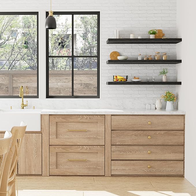 QEEIG 12" Deep Floating Shelves for Wall - 12 x 36 inch Book Shelf Bathroom Bedroom Kitchen Living Room Hanging Bookshelf Farmhouse Set of 3, Black (026-90B3)