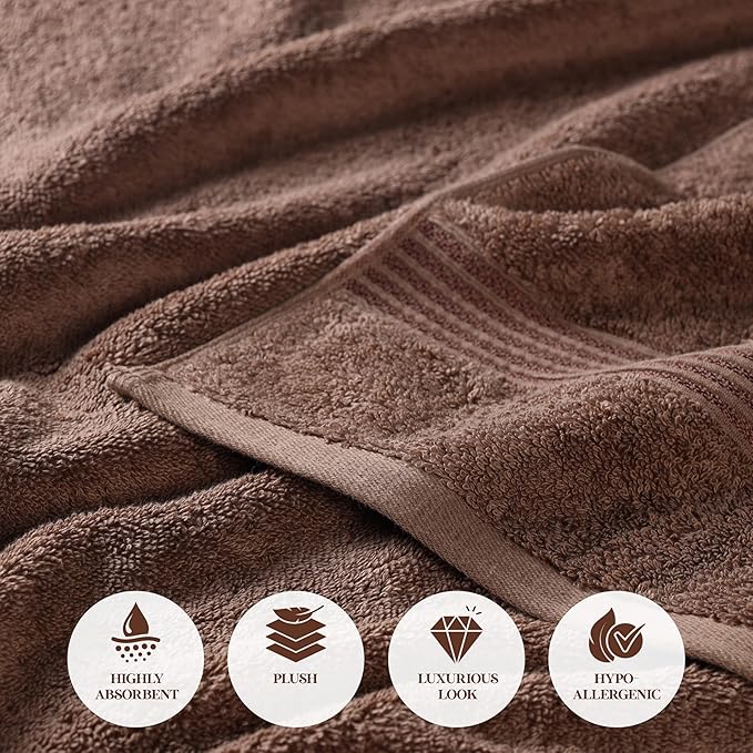Superior Heritage Egyptian Cotton 3 Piece Towel Set, Assorted Absorbent Towels for Bathroom, Guest Bath, Luxury Home Decor Essentials, Includes 1 Bath, 1 Hand, 1 Face Towel/Washcloth, Mocha