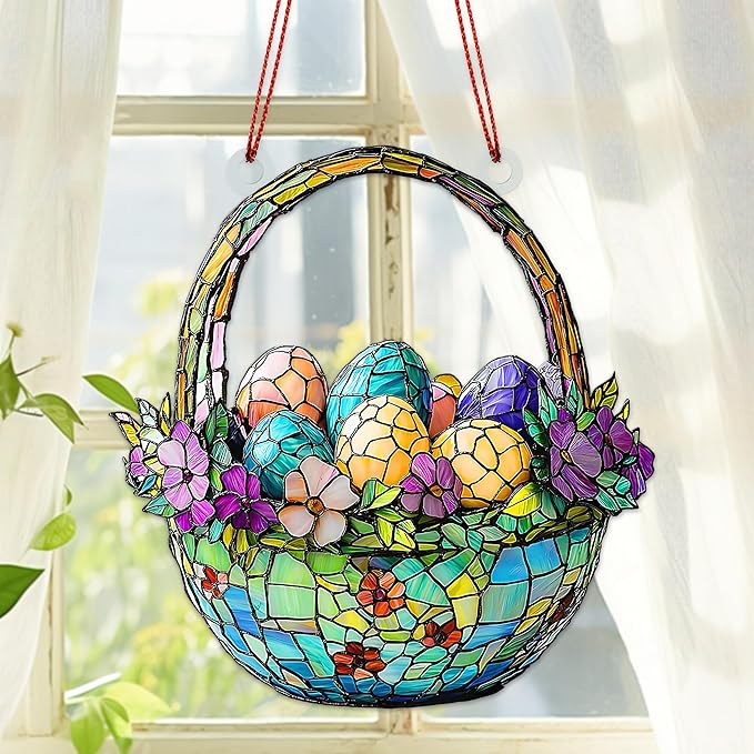 Easter Ornaments for Tree, Easter Basket Stuffers, Egg Ornaments, Suncatcher for Decorations, Windows, Classroom Gifts, He is Risen, Bunny Egg (1, Eggs)