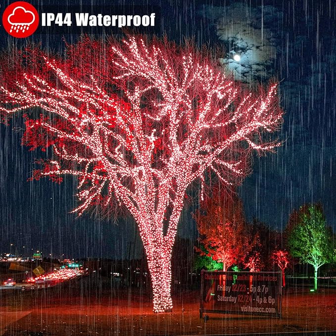 200 LED Red Christmas Lights 66ft String Lights Indoor 8 Modes Clear Wire Connectable Waterproof Plug in Twinkle Fairy Light for Bedroom Indoor Outdoor Christmas Tree Decorations