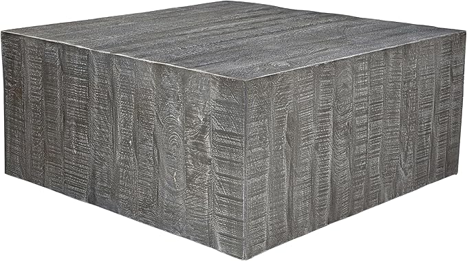 TUP THE URBAN PORT Rydan Coffee Table | 33 Inch Square Block Top | Sandblasted Gray Mango Wood