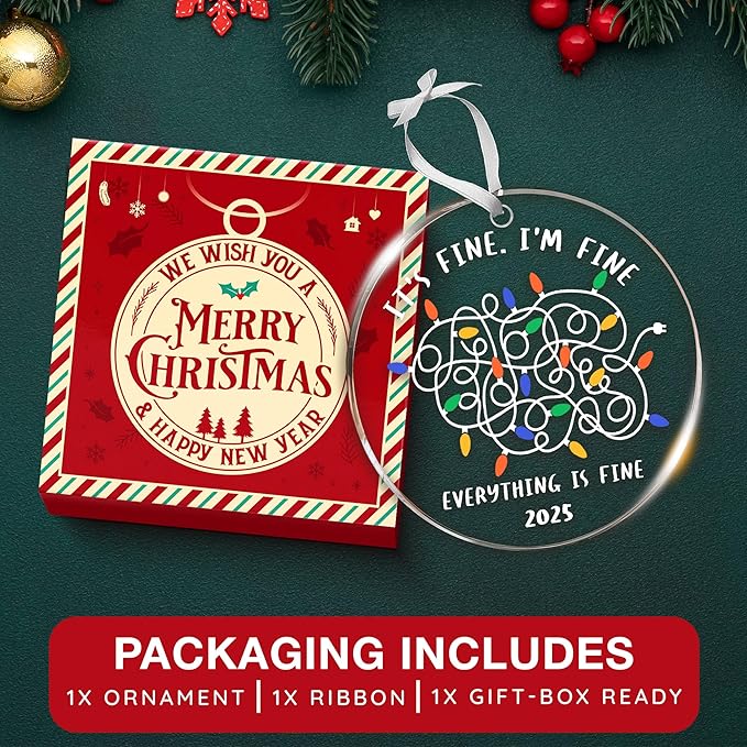 Funny Christmas Ornaments - Adult-Themed Naughty Jokes and Fun Ornaments for Christmas Tree, I'm Fine It's Fine Everything is Fine Design, Ideal for Those Who Love Memes