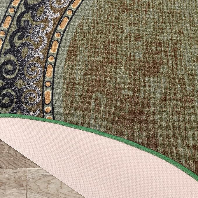 Antep Rugs Alfombras Bordered Modern 5x7 Non-Slip (Non-Skid) Low Pile Rubber Backing Indoor Area Rug (Green, 5' x 7' Oval)