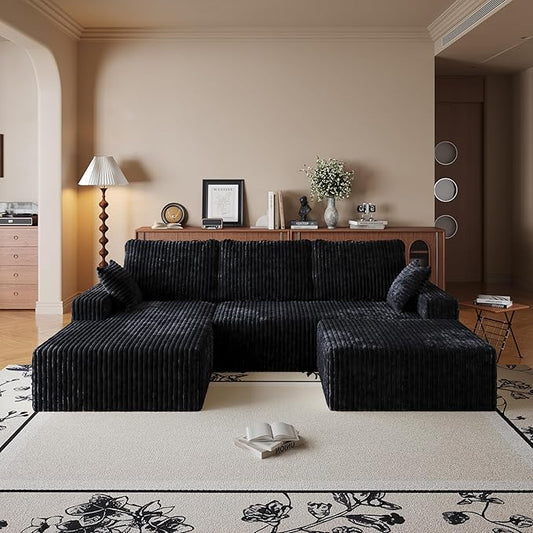 108" U Shaped Sectional Couch with Ottoman, Corduroy Modular Sectional Sofa with Deep Seat, Modern Modular L-Shape Sofa Couch with Chaise,Upholstered Boneless Couches for Living Room Bedroom