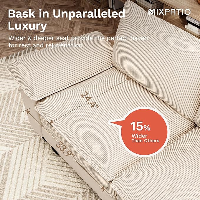 Cloud Couch Sectional Sofa Set, Plush 24.4-Inch Deep 5-Seat Sectional with Velvety Corduroy & Removable Arms for Living Room and Apartment, Beige