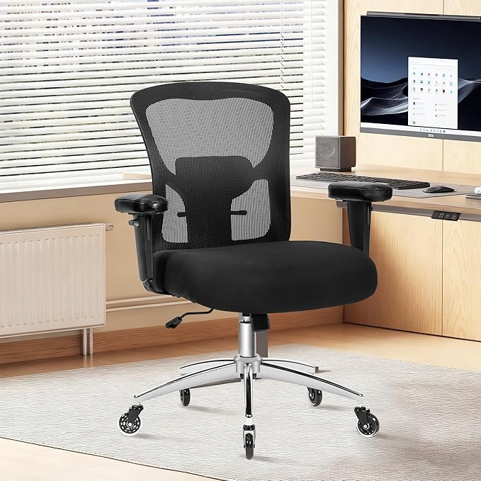 Bigroof Big and Tall Office Chair 600lbs, Heavy Duty Ergonomic Mesh Chair, Computer Executive Desk Chair with Wide Thick Seat, Adjustable Armrests, Lumbar Support