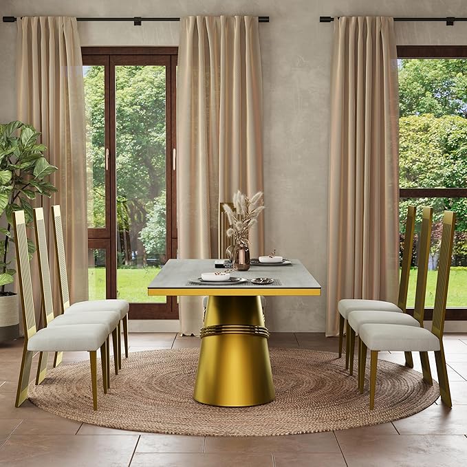 Brushed Gold Dining Chair Set of 8, High Back Kitchen Chairs,Modern Luxury Dining Chairs with Upholstered Padded Seat and Sturdy Metal Legs for Dining Room Kitchen Bedroom