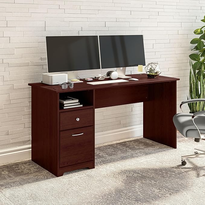Bush Furniture Cabot 60W Computer Desk with Drawers in Harvest Cherry, Workstation and File Storage, Desktop with Organization Solutions for Home Office