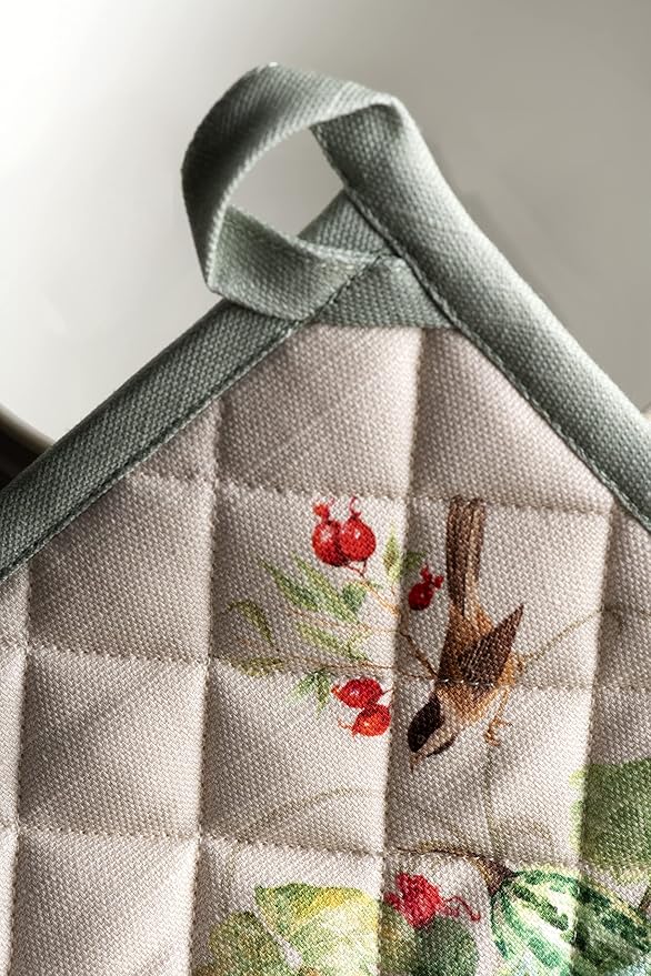 Maison d' Hermine 100% Cotton Oven Mitt & Pot Holder Set (7.5"x13" & 8"x8") Heat Resistant BBQ Cooking Gloves with Loop for Thanksgiving Christmas Decorations Handling Hot Pans (Lumina)