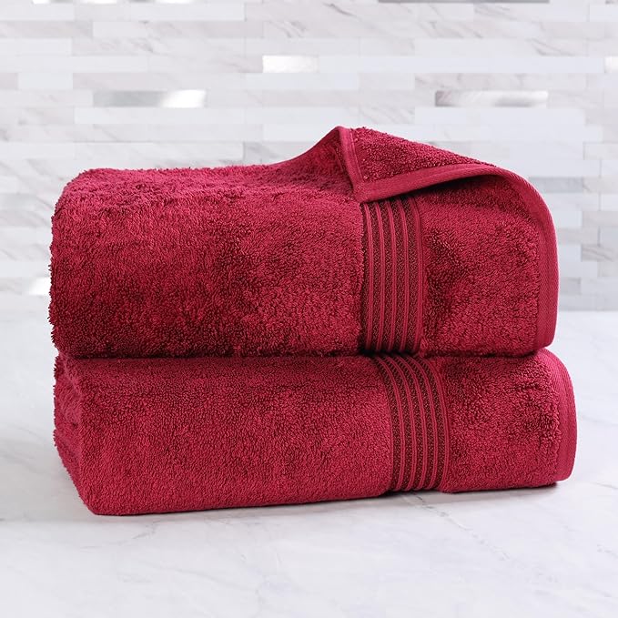 Superior Egyptian Cotton 2-Piece Bath Sheet Towel Set, Oversized Body Towels For Adults And Kids, Large Towel For Bath, Shower, Guest Bathroom, Spa, Gym, Resort, Essentials, Airbnb, Burgundy
