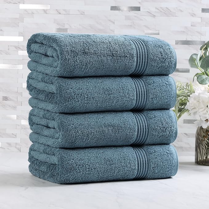Superior Heritage Egyptian Cotton Bath Towel Set, Large Body Towels for Home Bathroom, Master, Guest Bath Decor, Plush, Absorbent Basics, Spa, Hotel, Resort, Luxury Essentials, Set of 4, Sapphire