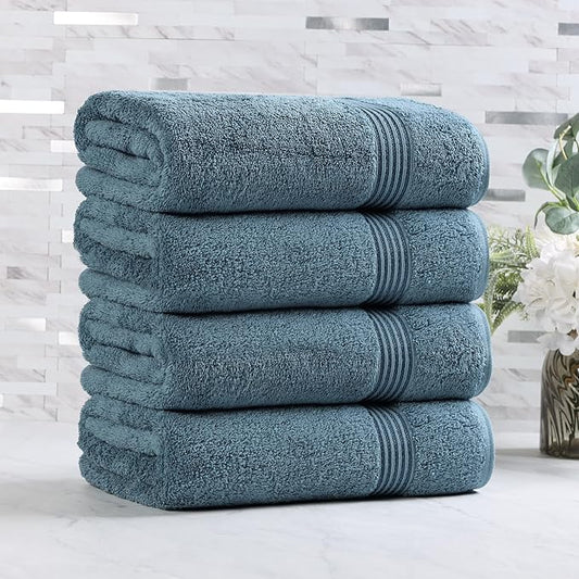 Superior Heritage Egyptian Cotton Bath Towel Set, Large Body Towels for Home Bathroom, Master, Guest Bath Decor, Plush, Absorbent Basics, Spa, Hotel, Resort, Luxury Essentials, Set of 4, Sapphire