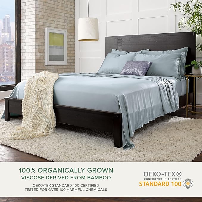 Pure Bamboo Full Sheets, Genuine 100% Organic Viscose Derived from Bamboo Bed Sheet Set, Luxuriously Soft & Cooling, Double Stitching, 2 Year Quality Promise (Full, Sterling Blue)