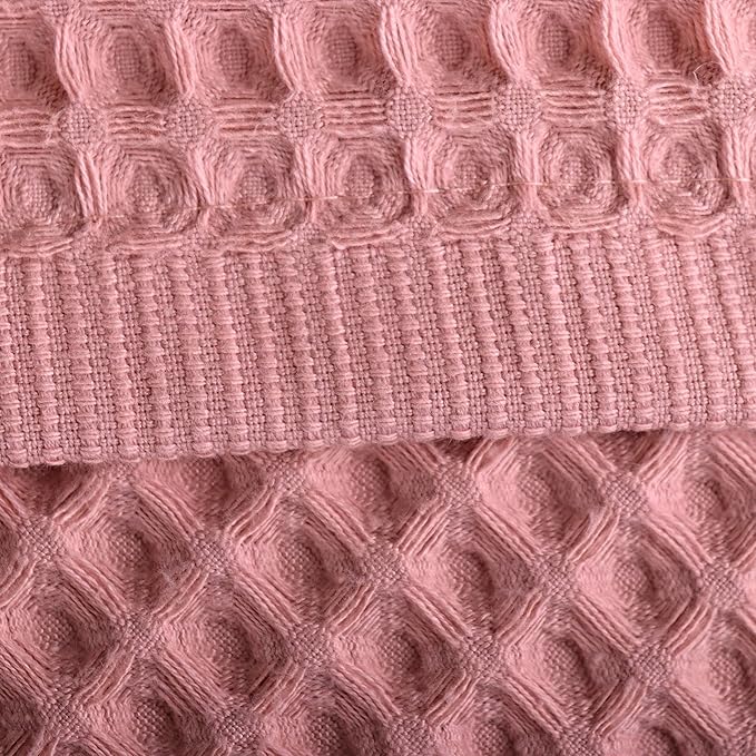 Püskül - Luxury Waffle Towel Set for Bathroom 4 Pieces Pink, Premium Quality Organic 100% Turkish Cotton 2 Hand and 2 Bath Towels Sets, Quick Dry Thin Waffle Towels, Made in Turkiye (Pink)