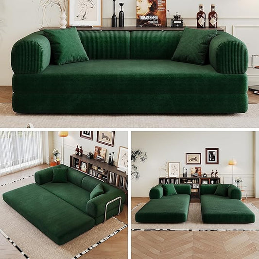 Boneless Couch Sectional Sofa,Convertible Sofa Bed with Sleeper Sofa,Futon Floor Couch Folding Sofas for Living Room,Bedroom,Apartment (Green, 78.8''W)