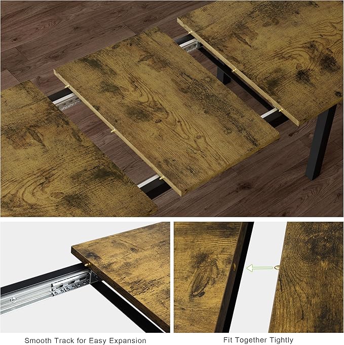 Feonase 5-Piece Dining Table for 4-8 People, 63" Extendable Kitchen Table Set with 2 Benches & 2 Square Stools, Dining Room Table with MDF Wood Board, Easy Clean, Rustic Brown