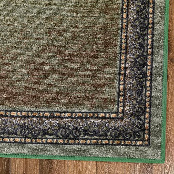 Antep Rugs Alfombras Bordered Modern 2x5 Non-Slip (Non-Skid) Low Pile Rubber Backing Kitchen Area Runner Rug (Green, 2' x 5')