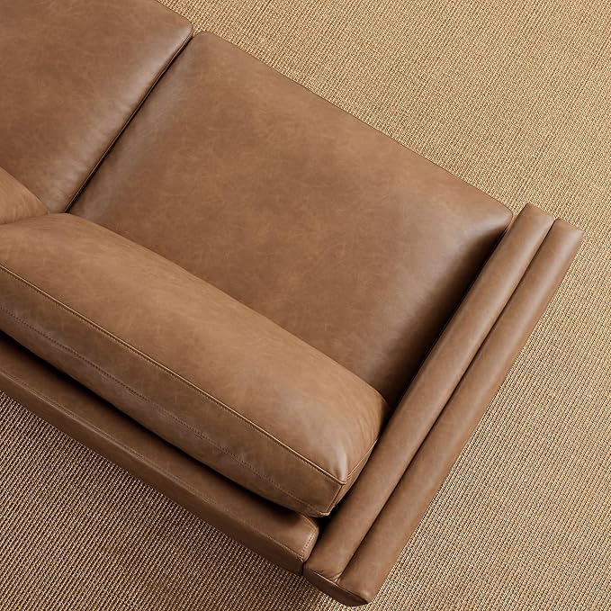 CHITA 114" Super Large Luxury V Shape Corner Sectional Modular Sofa, Down Filled Modern Sofa, Deep Seat Comfty Cloud Couch, 5 Seat Couch with Chaise, Solid Wood Leg, Faux Leather in Camel