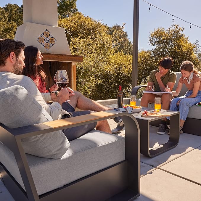 EAST OAK 4-Piece Patio Furniture Set, Modern Outdoor Conversation Set with Aluminum Frame, Deep Seating Loveseat & Coffee Table, All-Weather Patio Sofa Set for Porch, Balcony, Backyard - Dark Grey