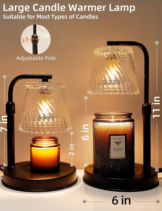 Candle Warmer Lamp with Timer Dimmable - Adjustable Electric Wax Melt Warmer Large Scented Jar Candles Lights, Birthday Gifts for Women, House Warming Gifts New Home Living Room Vintage Decor, Black