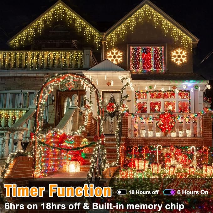 Hezbjiti Outdoor Christmas Lights, 400LED Ice Lights 33FT LED Fairy String Lights with 8 Modes and 75 Drops for Eaves, Party, Yard, Garden Decor（Warm White）