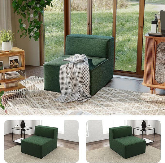 38“ Modular Sectional Sofa Convertible Cube Thick Couch Seat Set, Combine L-Shaped U-Shaped, Free Assembly, Space-Saving for Living Room, Fabric Chenille Green (Only Armless)