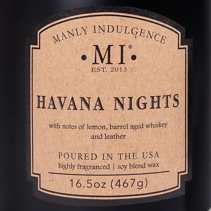 Manly Indulgence Havana Nights Scented Candles for Men, 2 Wick, 16.5 oz, Premium Soy Blend Wax, 60H Burn, Candles for Home Scented - Made in The USA