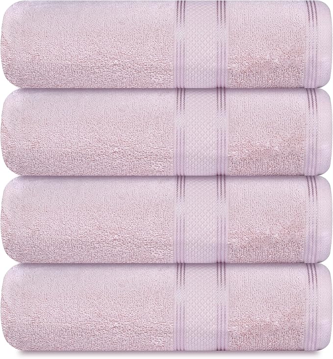 Casa Lino Blush Pink Bath Towels Set of 4 (54" x 27") - Large Bathroom Towel Set - 100% Cotton Towels for Bathroom - Highly Absorbent & Quick Dry Bath Towel Multipack - New Apartment Essentials