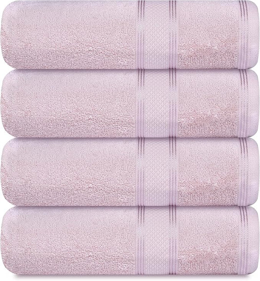 Casa Lino Blush Pink Bath Towels Set of 4 (54" x 27") - Large Bathroom Towel Set - 100% Cotton Towels for Bathroom - Highly Absorbent & Quick Dry Bath Towel Multipack - New Apartment Essentials