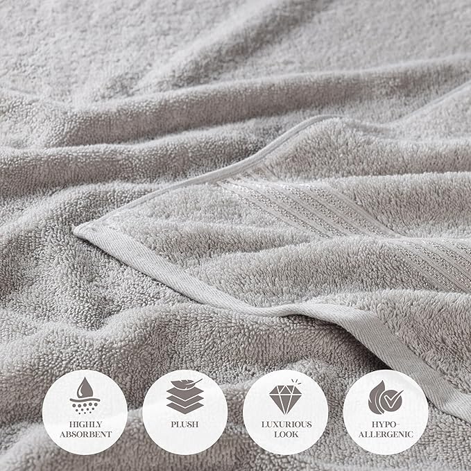 Superior Heritage Egyptian Cotton Face Towel Set, Small Towels for Kitchen, Home Bathroom, Guest Bath, Luxury Essentials, Plush, Absorbent Basics, Washcloths, Spa, Hotel, Resort, Set of 10, Silver