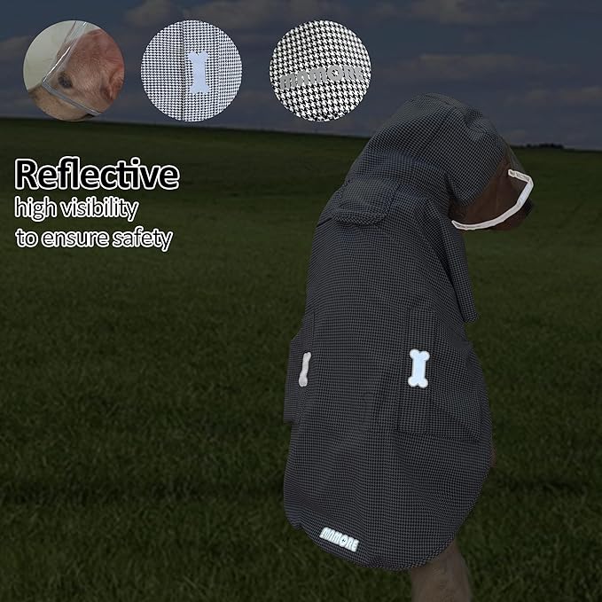 Waterproof Dog Raincoat, Adjustable Reflective Lightweight Pet Rain Clothes with Poncho Hood(Small,Black&White)