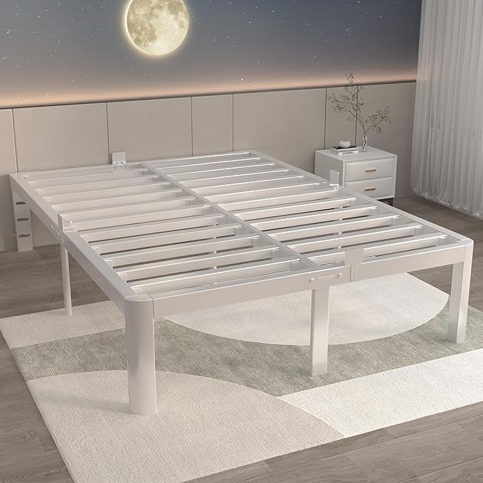 ITIMIDI 14 Inch White Full Size Bed Frame, Full Metal Platform Bed Frames with Round Corner Legs, Heavy Duty Steel Support 3500 LBS, Storage Space, No Box Spring Needed, Noise Free, Easy Assembly