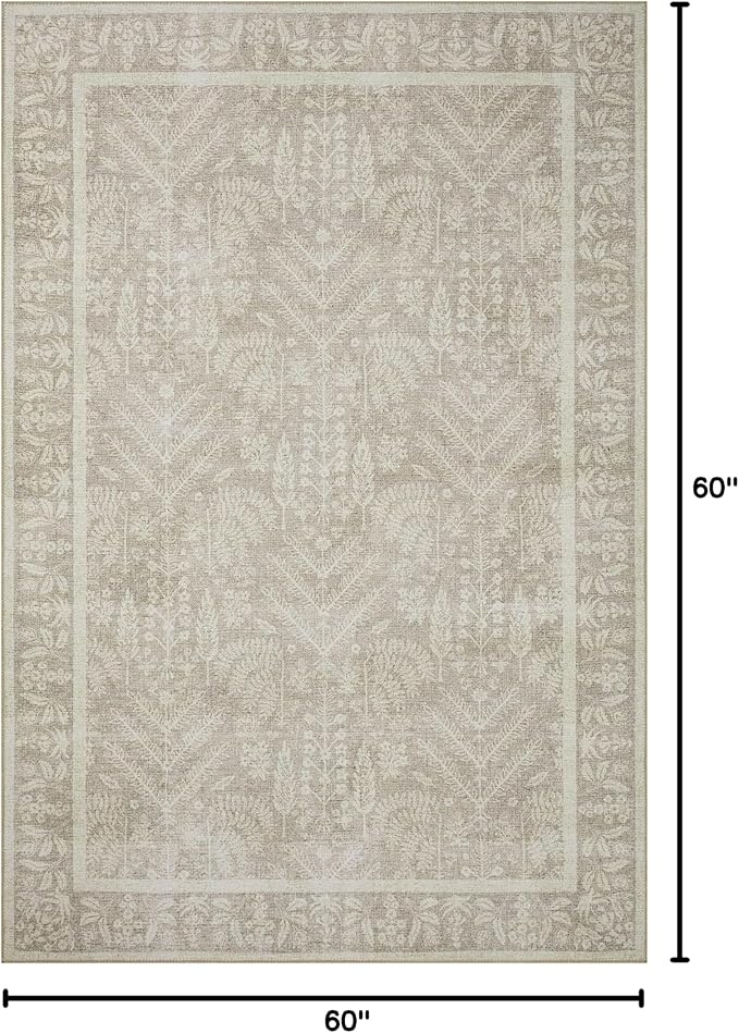 Loloi Rifle Paper Co. Maison Collection MAO-02 Bough Natural 5'-0" x 5'-0", .19" Pile Height, Round Area Rug
