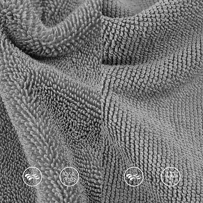 Ring Spun Terry Microfiber Bath Towel Set, 3 Piece, Oversize, Quick Dry, Lint Free, Includes Bath, face, and Hand Towels (Gray)