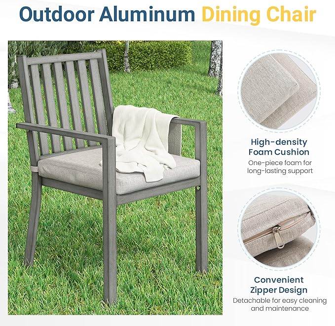 Wisteria Lane Aluminum 7 Pieces Patio Dining Sets, Outdoor Dining Table with 6 Chairs, Outdoor Patio Dining Furniture Set with Removable Cushion for Lawn, Garden, Backyard, Gray