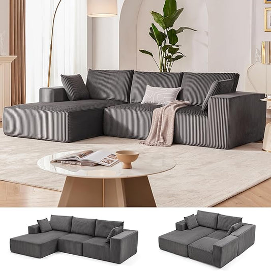 108” Modular Sectional Sofa, Cloud Sectional Couch with Deep Seat, Modern Modular L-Shape Sofa Couch with Chaise,Upholstered Boneless Couches for Living Room Bedroom (Grey, Left Facing Chaise)