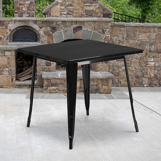 EMMA + OLIVER Commercial Grade 31.5" Square Black Metal Indoor-Outdoor Table