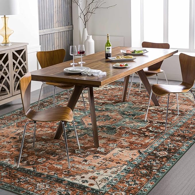 Moynesa 9x12 Ultra-Thin Vintage Medallion Area Rug for Living Room, Bedroom, Dining Room, Office, Entryway, Dorm