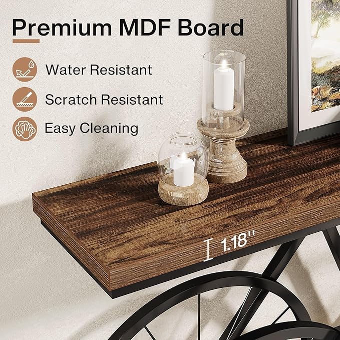 Tribesigns 70.9-Inch Extra Long Console Table, Narrow Sofa Table with Bicycle Metal Base, Modern Industrial Entryway Table Behind Couch Table for Living Room, Hallway, Entrance, Foyer, Rustic Brown