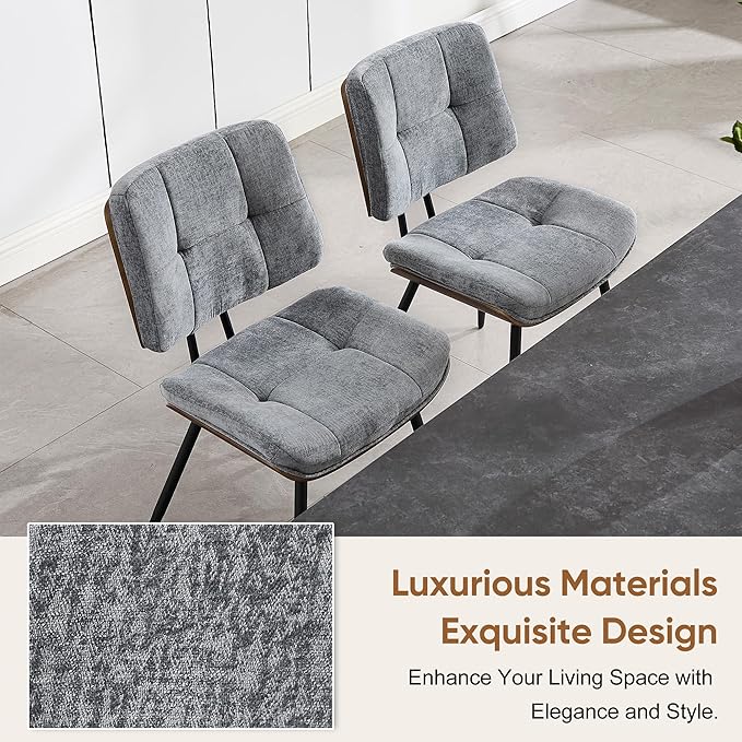 BFZ Dining Chairs Set of 4, Mid Century Modern Kitchen Chairs with Walnut Bentwood Back and Metal Legs, Upholstered Fabric Dining Room Chairs for Kitchen, Living Room