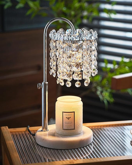 Candle Warmer Lamp with Timer Dimmer Adjustable Height Candle Warmer with Marble Base for Jar Candles, Crystal Candle Lamp with 3 Bulbs for New Home Decor, Women Mom Christmas Birthday Gifts, Silver